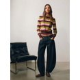 thumbnail image 1 of Women's Horizontal Striped Knit Sweater Crew Neck Drop Shoulder Long Sleeve Loose Fit Ribbed Cuffs Hem Pullover for Fall Winter Layering Office Commute Daily Outfits, 1 of 13