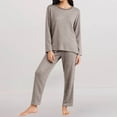 thumbnail image 1 of Women's Horizontal Striped Thermal Set, Plus Size Fleece Lined Long Sleeve Top and Pants Two Piece Set, Warm Winter Thermal Underwear with Soft Brushed Interior for Cold Weather Protection Brown, 1 of 4