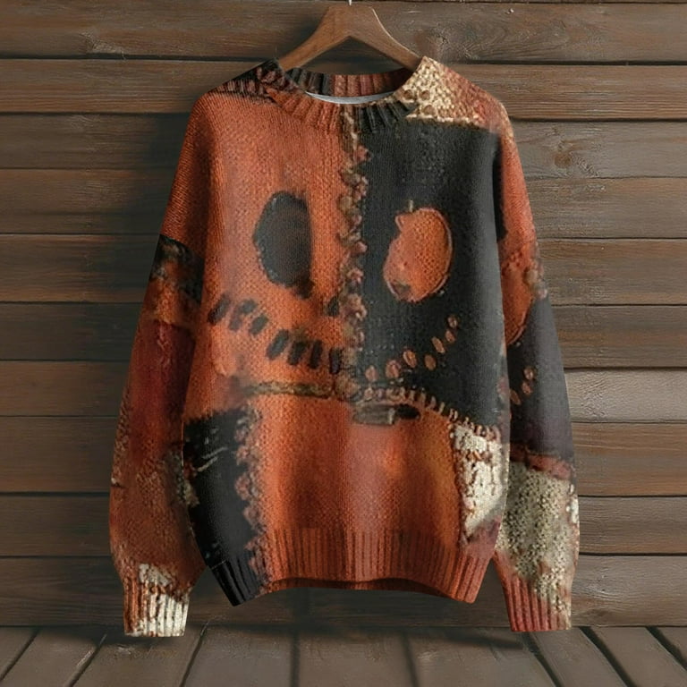 Women's Horror Halloween Spooky Face Stitched Cozy Knit Sweater