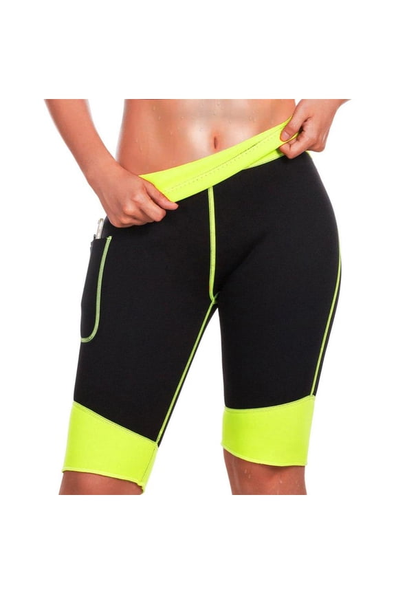 Women's Hot Neoprene Sauna Sweat Shorts with Pocket Weight Loss Slimming Pants Workout Body Shaper Yoga Leggings