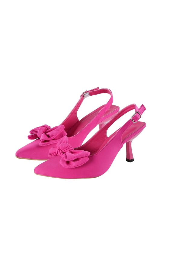 Women's Hot Pink Bow Slingback Pumps, Pointed Toe High Heel Sandals for Cocktail & Party