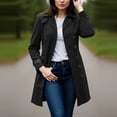 thumbnail image 1 of Women's Hot Pink Double Breasted Jacket Notch Collar Long Sleeve with Cuff Belts Classic Mid-Length Trench Coat Outerwear for Daily Wear Black, 1 of 3