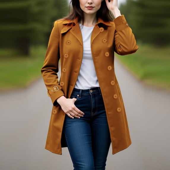 Women's Hot Pink Double Breasted Jacket Notch Collar Long Sleeve with Cuff Belts Classic Mid-Length Trench Coat Outerwear for Daily Wear Light Blue