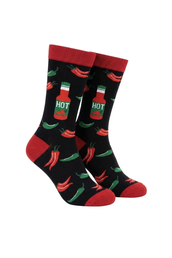 Women's Hot Sauce & Chili Peppers Novelty Socks Black Food