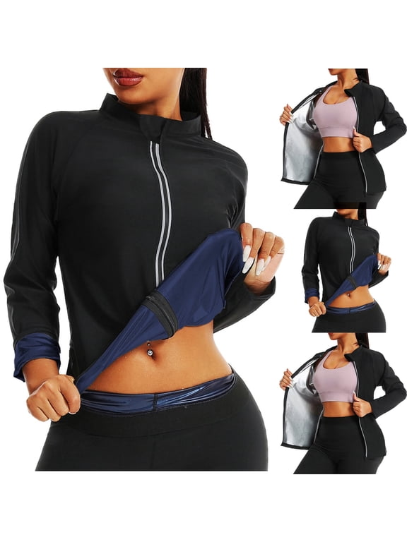Women's Hot Sweat Sauna Suit – Neoprene Waist Trainer Body Shaper, Long Sleeve Zipper Workout Top for Faster Calorie Burn & Sweating