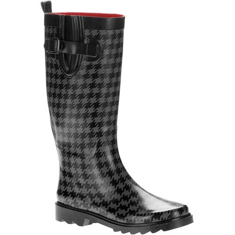 Women's Houndstooth Buckle Rain Boots