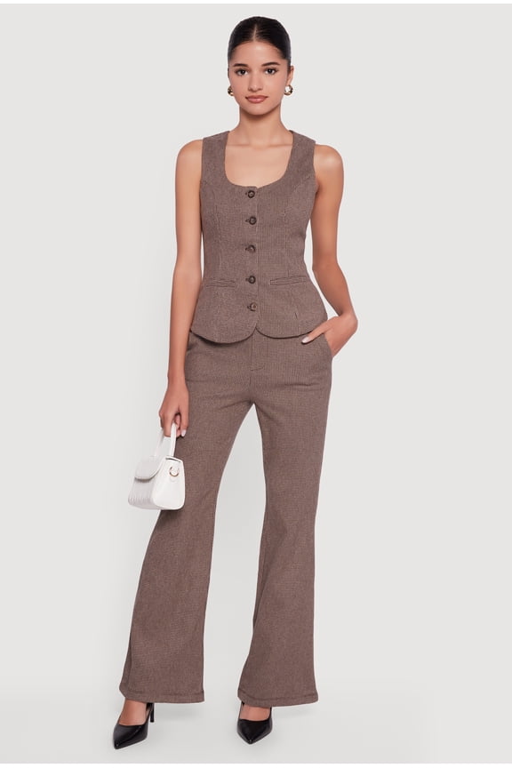 Women's Houndstooth Flare Leg Dress Pants