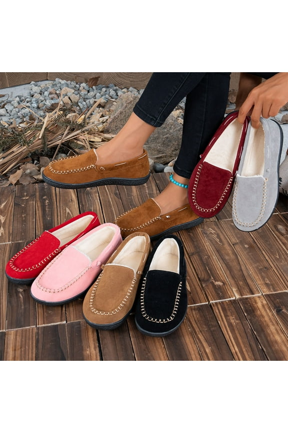 Women's House Slippers Flat Heel Closed Toe Slip-on Loafer Slippers Winter Casual Home Indoor Outdoor Plus Velvet Warm Slippers for Women Gray 6
