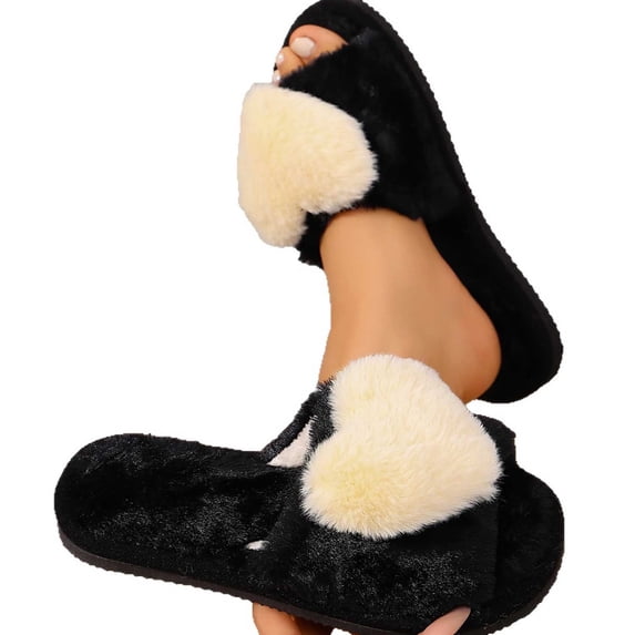 Women's House Slippers Fuzzy Fluffy Warm Open Toe Home Shoes Indoor and Outdoor Slipper Beige 7.5-8.5