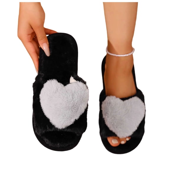 Women's House Slippers Fuzzy Fluffy Warm Open Toe Home Shoes Indoor and Outdoor Slipper Gray 7.5-8.5