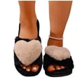thumbnail image 1 of Women's House Slippers Fuzzy Fluffy Warm Open Toe Home Shoes Indoor and Outdoor Slipper Khaki 5.5-6, 1 of 5