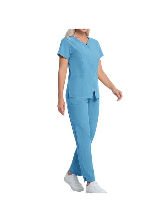 Women's Housekeeper Sets 2 Pieces Short Sleeve V-Neck Top & Drawstring Pants Protective Clothes for Unisex