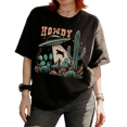thumbnail image 1 of Women’s Howdy UFO Cactus Western Graphic softness Tees T-Shirt Tops Short Sleeve Round Neck Black S-5XL, 1 of 5