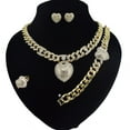 thumbnail image 1 of Women's Hugs & Kisses Iced Out Cuban Link Necklace Set Heart Pedant Necklace Bracelet Earrings And Ring, 1 of 1