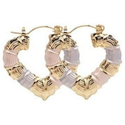 S&M JEWELRY Women's Hugs & Kisses XOXO 18k Real Gold Plated Layered Hoop Bamboo Earrings set Heart Shaped 40mm