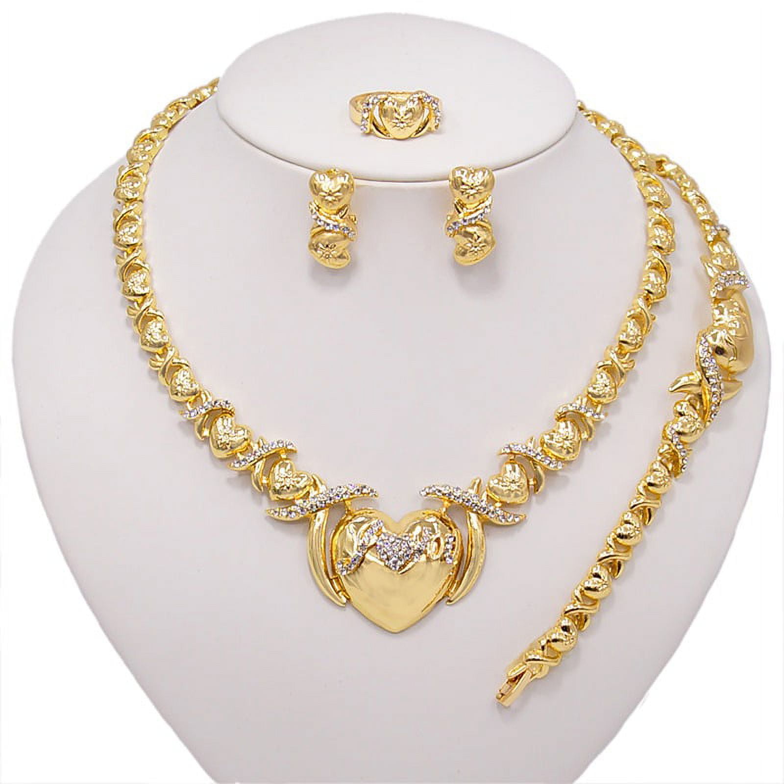 Women's Hugs & Kisses XOXO Heart Charm Necklace Set 18k Layered Real Gold  Plated Includes Necklace Bracelet Earrings Ring Set