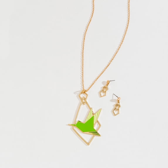 Women's Hummingbird Epoxy 20" Pendant Necklace & Earring Set By Howard's