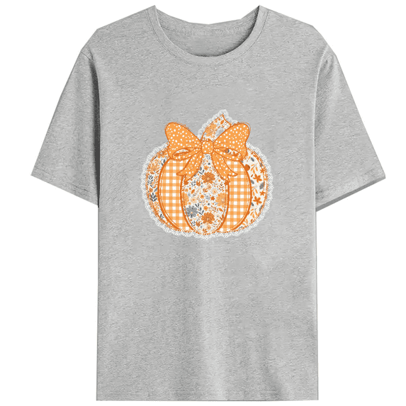 Women's Humorous Halloween T shirt,Festive Autumn Design with Cute Pumpkins,Print, Halloween Parties , Halloween Decorations,Funny,cotton,gray,S-3XL