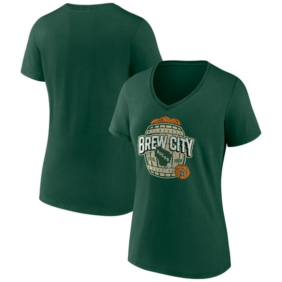 Women's Hunter Green Milwaukee Bucks Announcer V-Neck T-Shirt