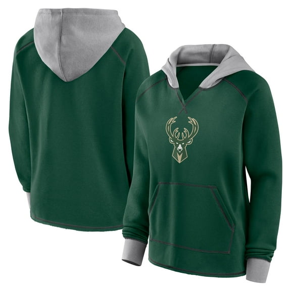 Women's Logo Athletic Hunter Green Milwaukee Bucks Boom Pullover Hoodie