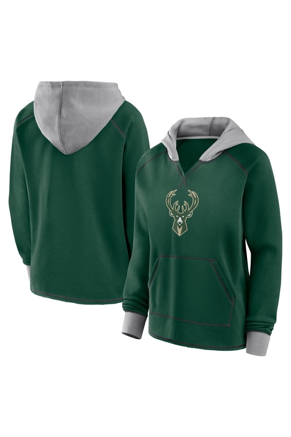 Women's Logo Athletic Hunter Green Milwaukee Bucks Boom Pullover Hoodie