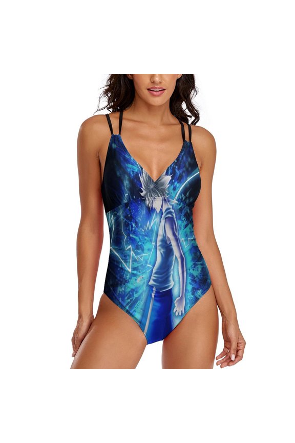 Women's Hunter X Hunte Killua Lightning Swimsuit One Piece Bathing Suit V Neck Tummy Control Sports Beach Swimwear