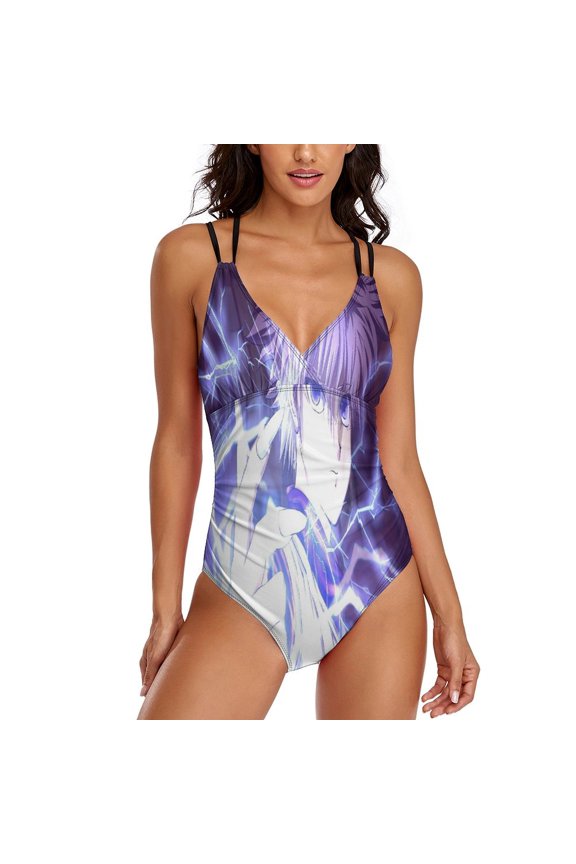 Women's Hunter X Hunte Killua Lightning Swimsuit One Piece Bathing Suit V Neck Tummy Control Sports Beach Swimwear