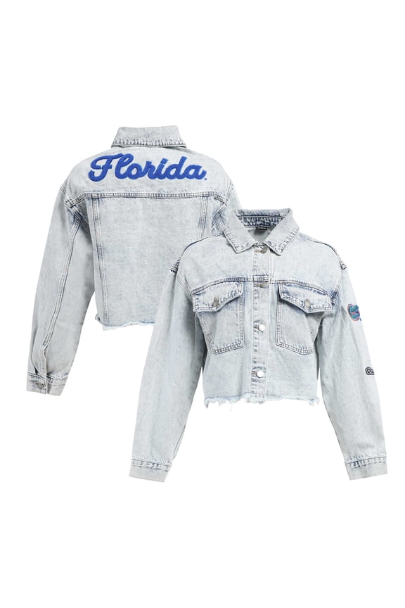 Women's Hype and Vice Denim Florida Gators Lightwash Cropped Button-Up Jean Jacket