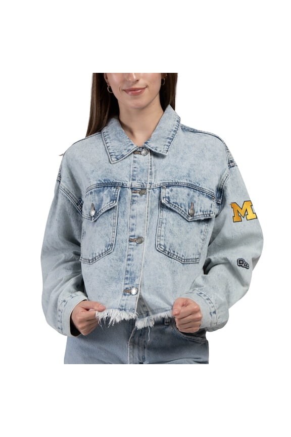 Women's Hype and Vice Denim Michigan Wolverines Lightwash Full-Button Jean Jacket