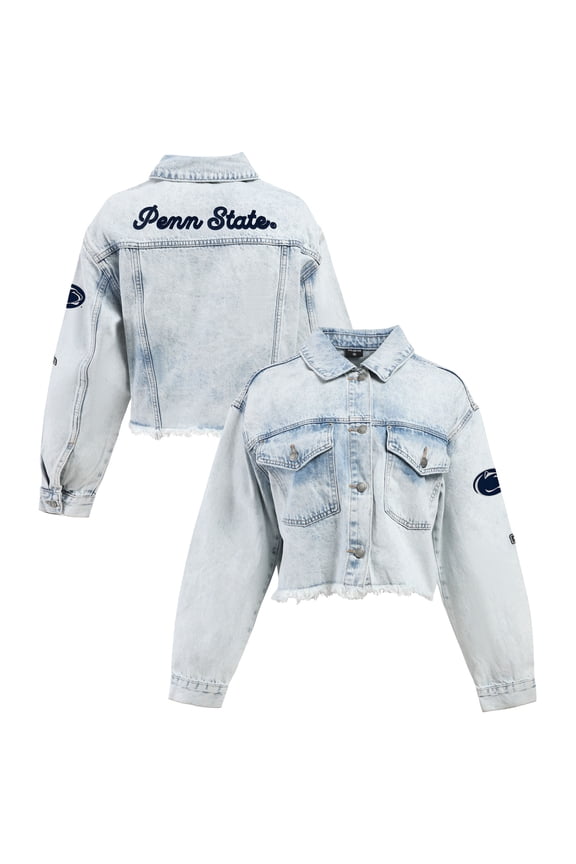 Women's Hype and Vice Denim Penn State Nittany Lions Lightwash Cropped Button-Up Jean Jacket