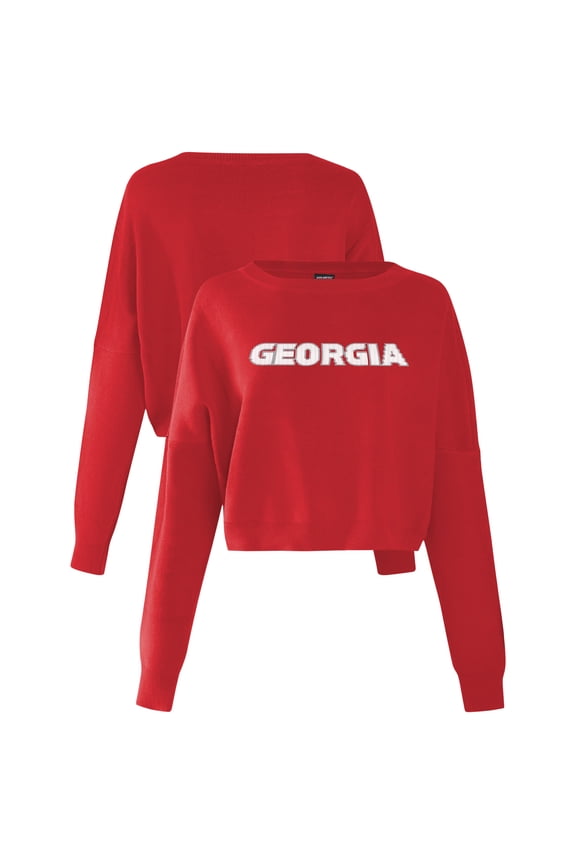Women's Hype and Vice Red Georgia Bulldogs Oversized Cropped Ivy Knit Pullover Sweater