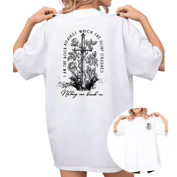 Women's I Am The Rock Sword Rose Graphic T Shirt Inspirational Quote Faith Print Breathable Short Sleeve Round Neck Top White S-5XL