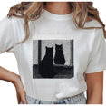 thumbnail image 1 of Women's I Do Not Think Therefore I Do Not Am Black Cat Mirror Meme Graphic T Shirt Short Sleeve Round Neck Top White S-5XL, 1 of 5