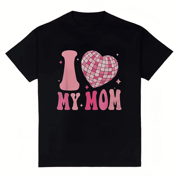 Women's I Heart My Mom with Disco Heart Design T-Shirt S-4XL