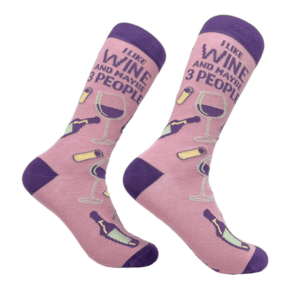 Women's I Like Wine and Maybe 3 People Socks Funny Drinking Sarcastic Vino Graphic Footwear