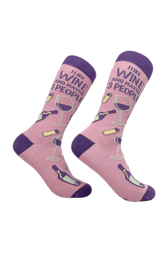 Women's I Like Wine and Maybe 3 People Socks Funny Drinking Sarcastic Vino Graphic Footwear