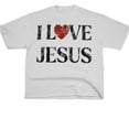 thumbnail image 1 of Women's I Love Jesus Graphic T-Shirt - Distressed Heart Design Print Short Sleeve Tee with Red Love Lettering, Christian Faith Tops, 1 of 5