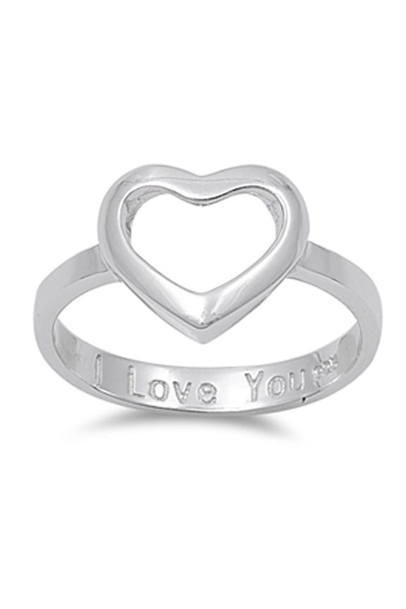 Women's I Love You Cutout Heart Ring .925 Sterling Silver Band Jewelry Female Male Unisex Size 10