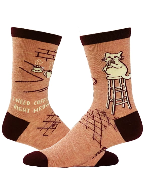 Women's I Need Coffee Right Meow Socks Funny Pet Cat Lover Kitty Novelty Footwear