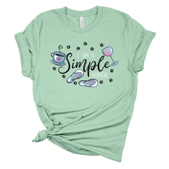 Women's I'm A Simple Woman Flip Flops Dog Paws Coffee and WIne Ladies Short Sleeve T-shirt-Mint-xl