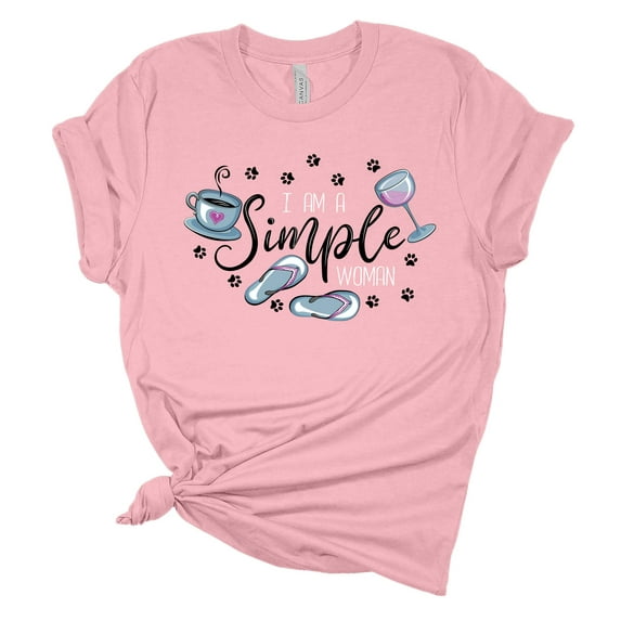 Women's I'm A Simple Woman Flip Flops Dog Paws Coffee and WIne Ladies Short Sleeve T-shirt-Pink-small