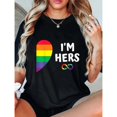 thumbnail image 1 of Women's "I'm Hers" Rainbow Pride Graphic Comfortable Casual T-Shirt Breathable Short Sleeve Round Neck Top Black S-5XL, 1 of 5