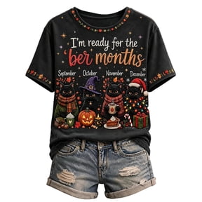 Women's I'm Ready for the BER Months Graphic T-Shirt Fall Halloween Thanksgiving Christmas Short Sleeve Crew Neck Tee