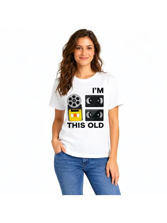 Women's I'm This Old Graphic T-Shirt, Retro VHS Cassette Floppy Disk Casual Cotton Tee