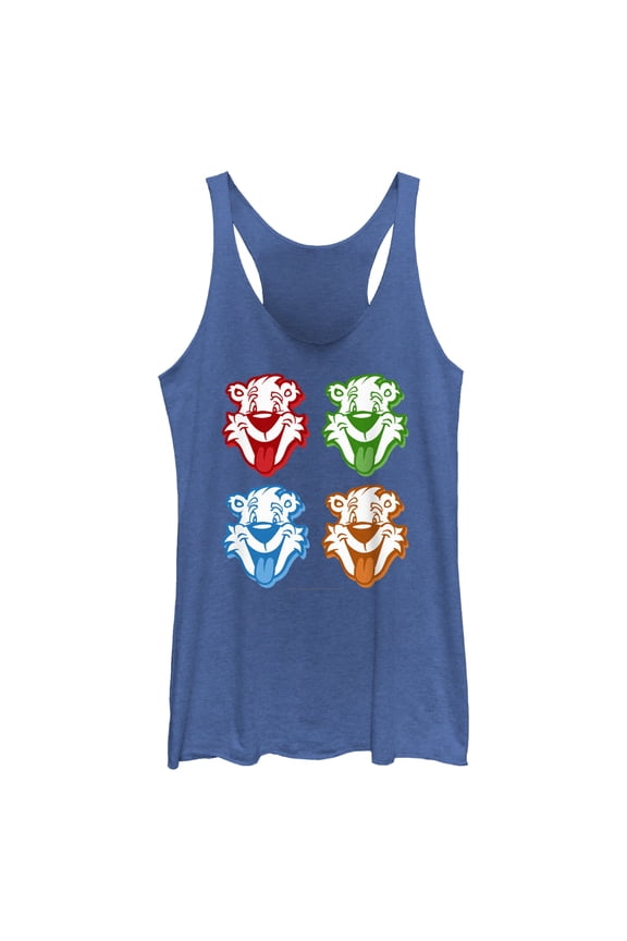 Women's ICEE Bear Colorful Faces Racerback Tank Top Navy Blue Heather X Large