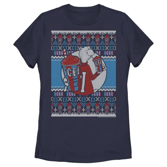 Women's ICEE Bear Ugly Sweater  Graphic Tee Navy Blue Small
