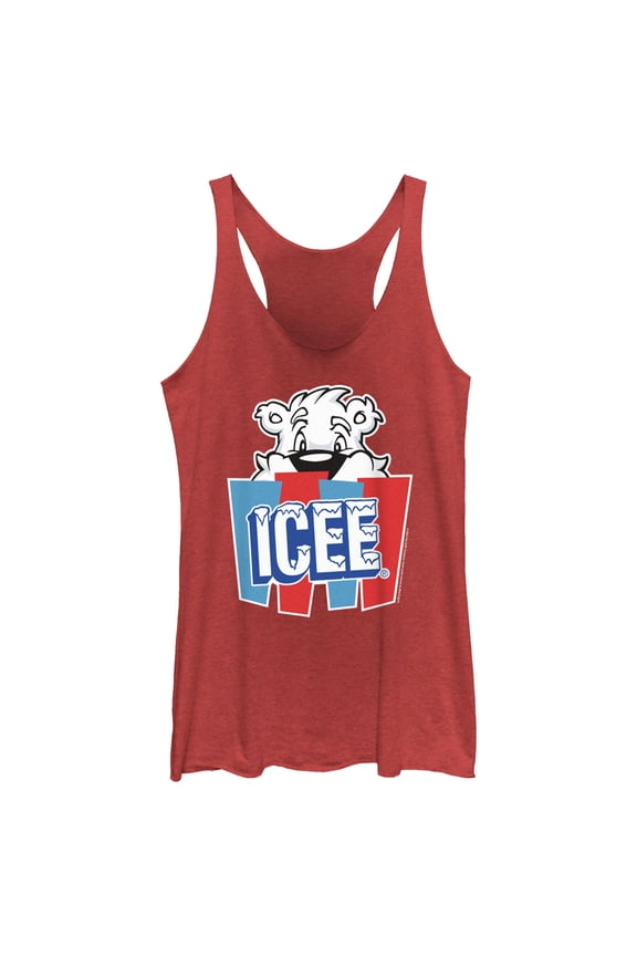 Women's ICEE Peekaboo Bear Logo Racerback Tank Top Red Heather Large