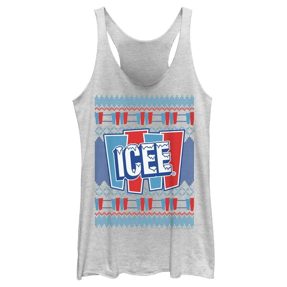 Women's ICEE Retro Ugly Sweater Racerback Tank Top White Heather Medium