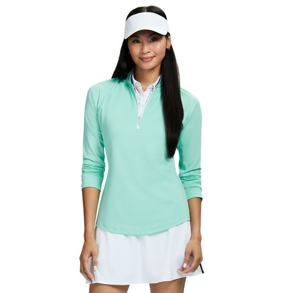 Women's IZOD Paloma Knit Quarter-Zip Pullover Color: Ice Green Size: MEDIUM