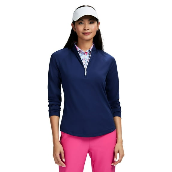 Women's IZOD Paloma Knit Quarter-Zip Pullover Color: Medieval Blue Size: LARGE